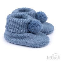 B455-DB: Dusty Blue Acrylic Bootees with Pom Pom